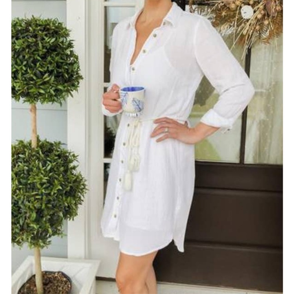 J Crew classic white gauze shirtdress with tassel tie NWT
